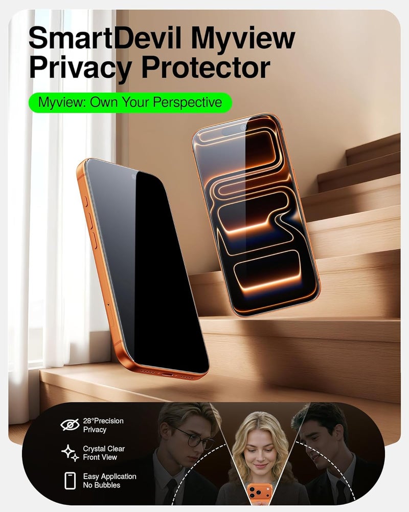 SmartDevil 2 Pack Tempered Glass for iPhone 17 Pro Privacy Screen Protector, Military-Grade Shatterproof Protection, 9H Hardness, Anti-Spy Privacy Film, Fast & Easy Installation, Case Friendly Design - Image 2